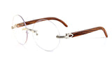 FBL Vintage Rimless Round Clear Lens Metal & Wood Feel Eyeglasses A101