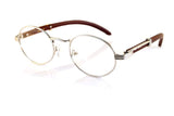 FBL Vintage Oval Clear Lens Metal & Wood Feel Eyeglasses A103