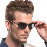 Mens Rectangular Sunglasses-Lagre Metal Frame, Polarized Lens for Men Driving/UV Protection