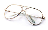 New Large Non-Prescription Premium Aviator Clear Lens Glasses Gold Silver Black