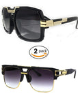 2 pack Extra Large Aviator Shield Sunglasses Mens Fashion Designer Flat Top