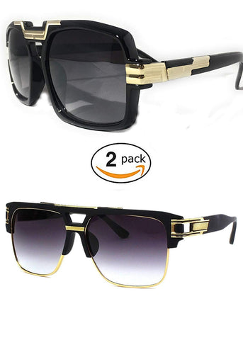 2 pack Extra Large Aviator Shield Sunglasses Mens Fashion Designer Flat Top