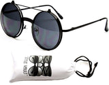 V135-vp  Round Flip up Django Steampunk Metal Sunglasses