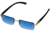 Elite Slim Rimless Rectangular Metal & Wood Art Aviator Sunglasses