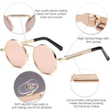 Gothic Round Metal Frame with Mirrored Lenses for Men Sunglasses RP6634