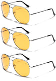 LARGE Classic Men's Full Rim Metal Aviator Sunglasses Yellow Night Driving Lens