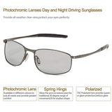 Men's Photochromic Polarized Sunglasses Square Metal Driving Eyewear