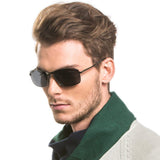 Mens Rectangular Sunglasses-Lagre Metal Frame, Polarized Lens for Men Driving/UV Protection