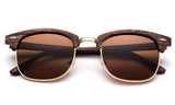 Newbee Fashion - Polarized Classic Vintage Clubmaster Style Comfortable Semi-Rimless Two Tone Wood Colored Fashion Sunglasses