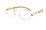 FBL Vintage Oval Clear Lens Metal & Wood Feel Eyeglasses A103