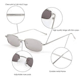 Small Clear Lens Tinted Sunglasses Slender Rectangular Metal Glasses Women Men