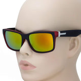Large Matte Square Retro Sunglasses Black Red Blue Frame Color Mirror Lens