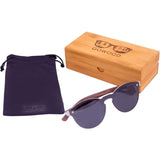 Round Reflective Wood Sunglasses For Women & Men with Special One Piece Style Polarized Lens and with Wood Box