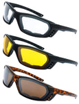 3 Pairs Motorcycle Riding Glasses Padded Frame Lens Block 100% UVB for Outdoor Activity Sport