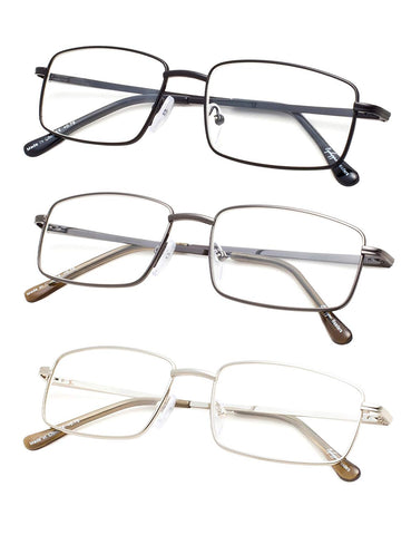 3-pack Large Rectangular Reading Glasses with Spring Temple for Men