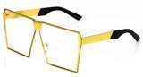Elite Oversized Flat Top Metal Square Sleek Retro Silver Gold Clear Lens Sunglasses