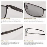 Men's Photochromic Polarized Sunglasses Square Metal Driving Eyewear