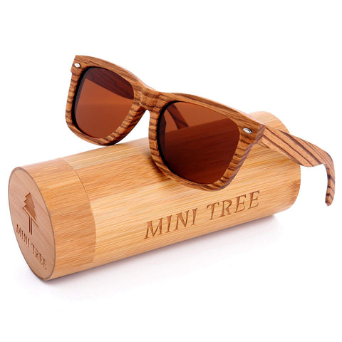 Zebra Wood Wayfarer Sunglasses Polarized Shades for Men Wooden Eyewear Glasses