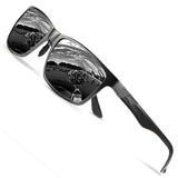 Mens Classic Rectangular Polarized Metal Frame Sunglasses with Carbon Fiber Temples 8206