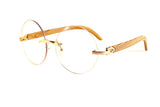 FBL Vintage Rimless Round Clear Lens Metal & Wood Feel Eyeglasses A101