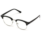 Vintage Inspired Classic Half Frame Clubmaster Horn Rimmed Clear Lens Glasses
