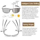 Men's Photochromic Polarized Sunglasses Square Metal Driving Eyewear