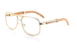 FBL Unisex Vintage Style Clear Lens Metal & Wood Feel Eyeglasses UV 400 Protection A071
