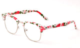 Newbee Fashion - Clubmaster Oval Stylish Retro Vintage Semi-Rimless Floral Classic Half Frame Clear Glasses Frames