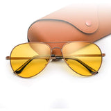 HD Night Vision Glasses Polairzed Anti Glare Safe Driving Yellow lens Mens Rectangle Metal Frame, UV400 Protection
