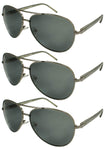 3-Pack Metal Aviators Rectangular Sunglasses Spring Hinges Polarized Lens