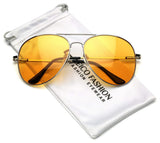 LARGE Classic Men's Full Rim Metal Aviator Sunglasses Yellow Night Driving Lens