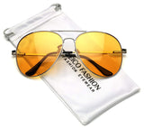 LARGE Classic Men's Full Rim Metal Aviator Sunglasses Yellow Night Driving Lens