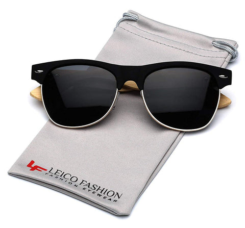 Bamboo Wood Polarized Sunglasses Retro Fashion Semi Rimless Style Frame