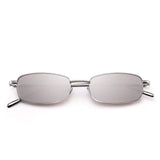 Small Clear Lens Tinted Sunglasses Slender Rectangular Metal Glasses Women Men