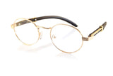 FBL Vintage Oval Clear Lens Metal & Wood Feel Eyeglasses A103