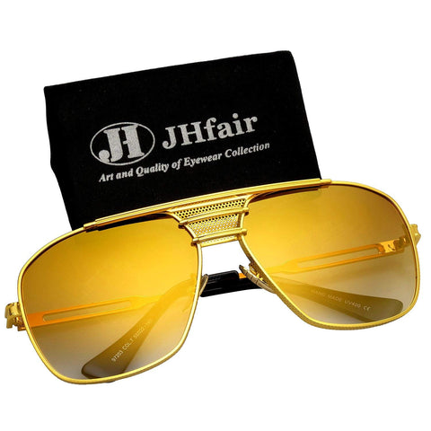 Brand Designer Large Square Metal Aviator Fashion Sunglasses Mens