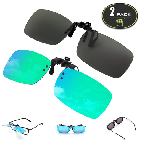 2-Pack Polarized Clip-on Flip Up Rimless Rectangle Sunglasses,JP24