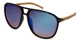 Retro Aviators Bamboo Wood Sunglasses Color Full Mirrored Lens w/Fiber Case