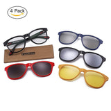 Magnetic Polarized 4Pcs Clip-on Lens Glasses Shade Sunglasses Night Vision Driving