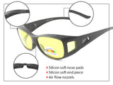 Fit Over HD Night Vision Driving Glasses Anti Glare polarized +car clip holder