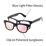 [2-in-1 SET] Blue Light Blocking Glasses with Clip On Polarized Sunglasses, Retro Lightweight Frame Men/Women