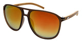 Retro Aviators Bamboo Wood Sunglasses Color Full Mirrored Lens w/Fiber Case