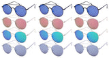 12-Pack Men Women Metal Round Aviators Sunglasses Tinted Lens