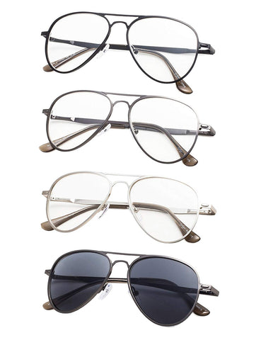 4-pack Pilot Style Reading Glasses with Spring Temples Include Sun Readers