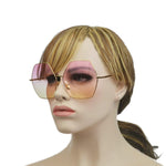 /Oversized Metal Geometric Pentagon Gradient Color Lens Hippie Sunglasses -yhl