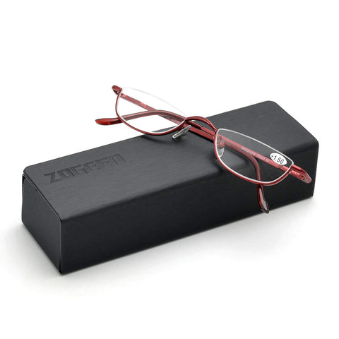 Vintage Alloy Semi Rimless Reading Glasses Men Women Half Frame Slim Glasses with Stylish Case T0340