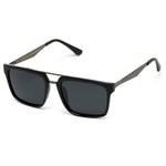 - Double Nose Bridge Square Black Lens Black Frame Sunglasses