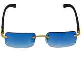 Elite Slim Rimless Rectangular Metal & Wood Art Aviator Sunglasses