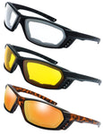 3 Pairs Motorcycle Riding Glasses Padded Frame Lens Block 100% UVB for Outdoor Activity Sport