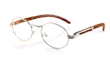 FBL Vintage Oval Clear Lens Metal & Wood Feel Eyeglasses A103